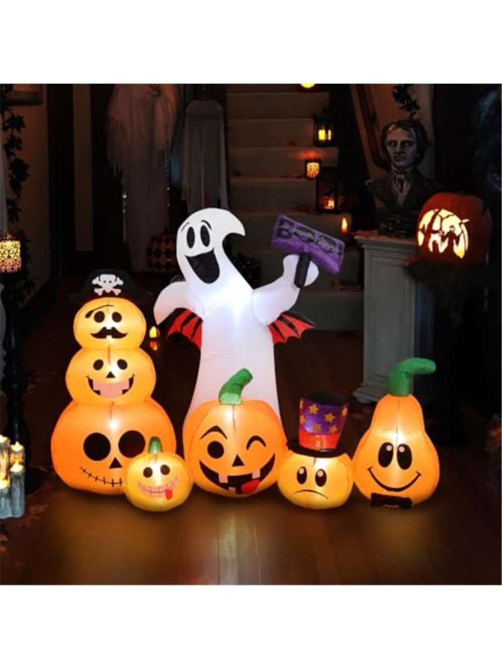 5.3FT Halloween Inflatable Pumpkin Ghost Outdoor Decor for Yard Garden Lawn